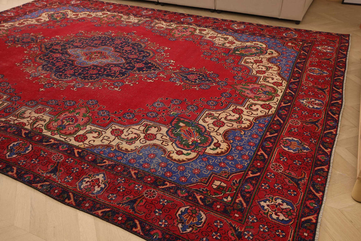 Vintage Southeastern Persian Style Oversize Rug 9x13 ft — Red & Blue Medallion