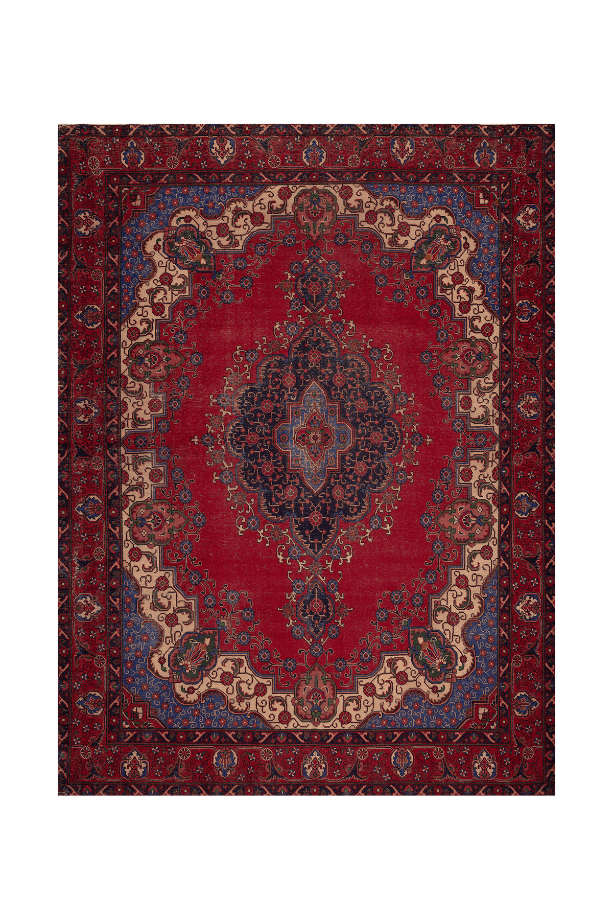 Vintage Southeastern Persian Style Oversize Rug 9x13 ft — Red & Blue Medallion