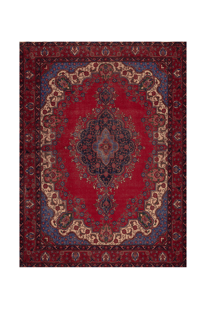 Vintage Southeastern Persian Style Oversize Rug 9x13 ft — Red & Blue Medallion