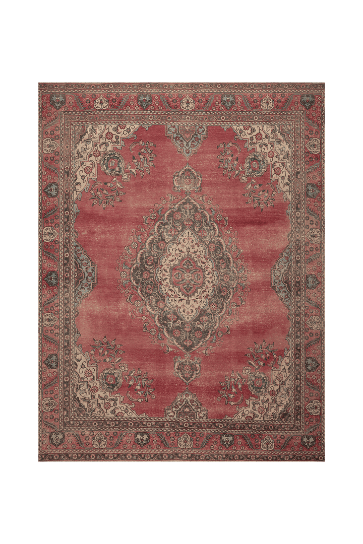 Vintage Southeastern Persian Style Oversize Rug 9x12 ft — Red & Beige Medallion