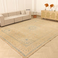 Vintage Southeastern Persian Style Oversize Rug 10x13 ft — Beige & Blue Medallion