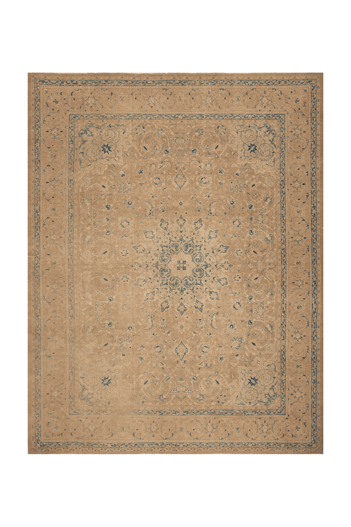 Vintage Southeastern Persian Style Oversize Rug 10x13 ft — Beige & Blue Medallion