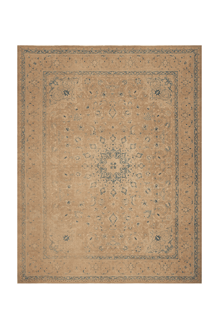 Vintage Southeastern Persian Style Oversize Rug 10x13 ft — Beige & Blue Medallion