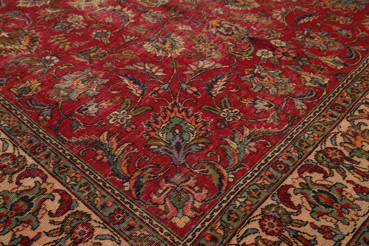 Vintage Southeastern Persian Style Oversize Rug 8x11 ft — Red & Beige Floral