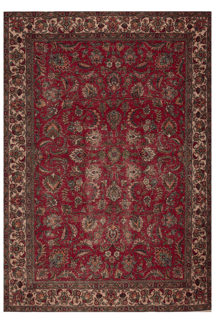 Vintage Southeastern Persian Style Oversize Rug 8x11 ft — Red & Beige Floral