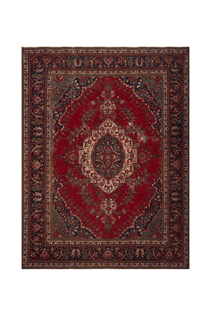 Vintage Southeastern Persian Style Oversize Rug 9x12 ft — Red & Blue Medallion