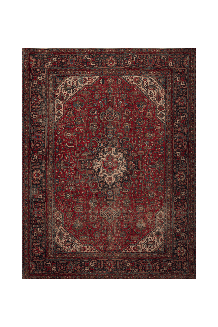 Vintage Southeastern Persian Style Oversize Rug 9x12 ft — Red & Beige Medallion