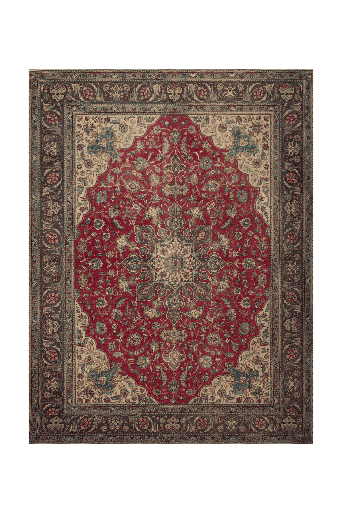 Vintage Southeastern Persian Style Oversize Rug 10x13 ft — Red & Beige Medallion