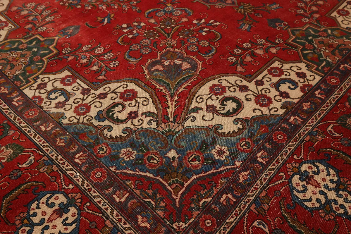 Vintage Southeastern Persian Style Oversize Rug 10x13 ft — Red & Blue Medallion