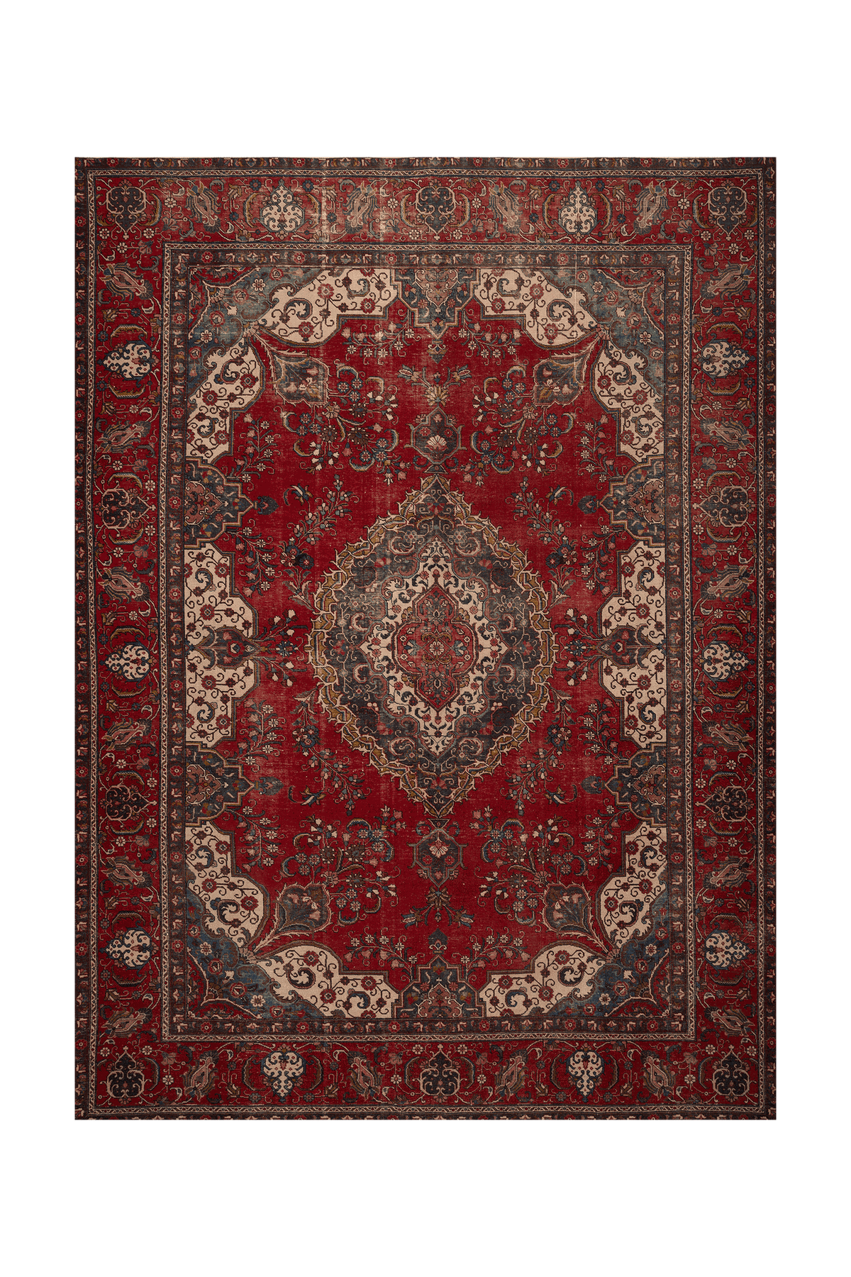 Vintage Southeastern Persian Style Oversize Rug 10x13 ft — Red & Blue Medallion