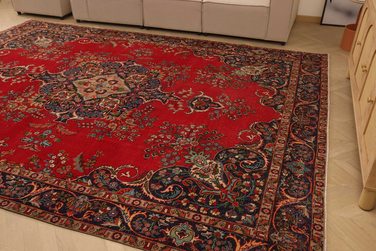 Vintage Southeastern Persian Style Oversize Rug 10x13 ft — Red & Blue Medallion