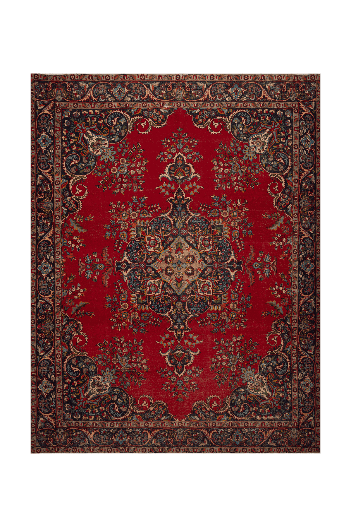 Vintage Southeastern Persian Style Oversize Rug 10x13 ft — Red & Blue Medallion