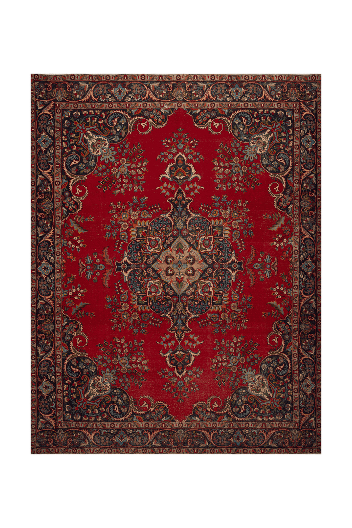 Vintage Southeastern Persian Style Oversize Rug 10x13 ft — Red & Blue Medallion