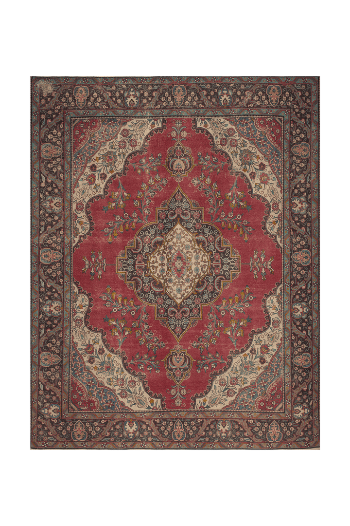 Vintage Southeastern Persian Style Oversize Rug 10x12 ft — Red & Beige Medallion