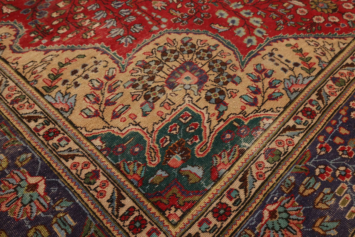 Vintage Southeastern Persian Style Oversize Rug 10x13 ft — Red & Blue Medallion