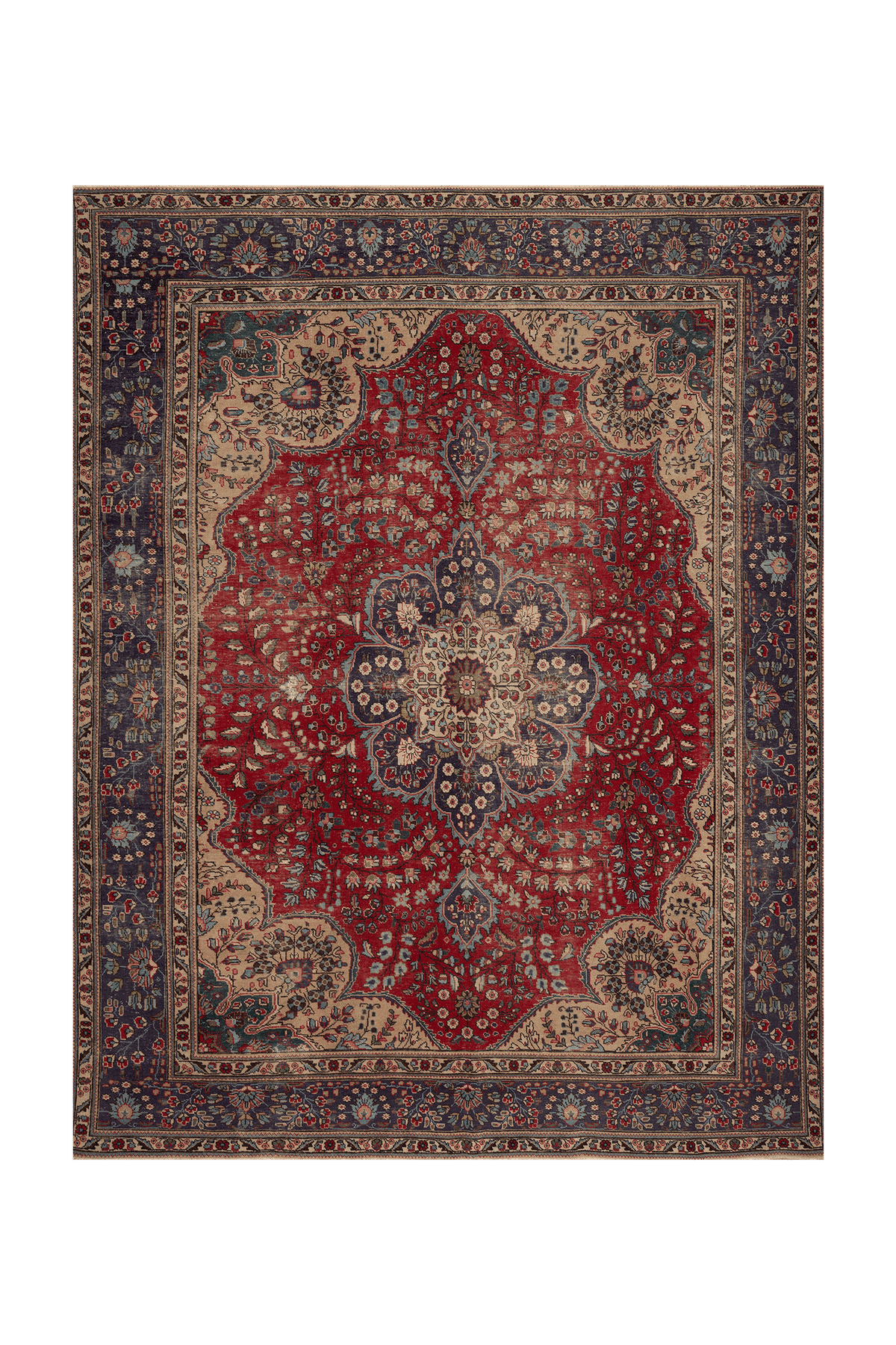 Vintage Southeastern Persian Style Oversize Rug 10x13 ft — Red & Blue Medallion