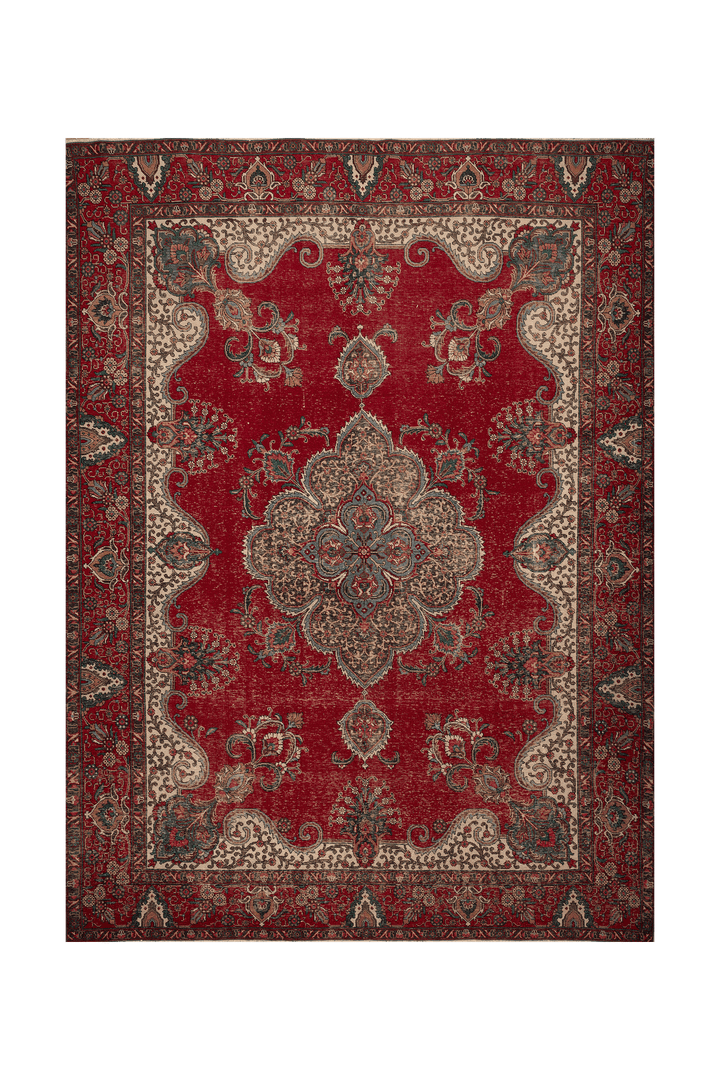 Vintage Southeastern Persian Style Oversize Rug 10x13 ft — Red & Beige Medallion