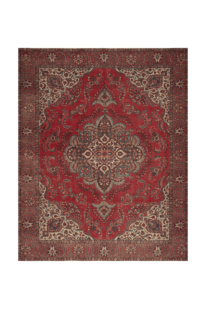 Vintage Southeastern Persian Style Oversize Rug 10x12 ft — Red & Beige Medallion