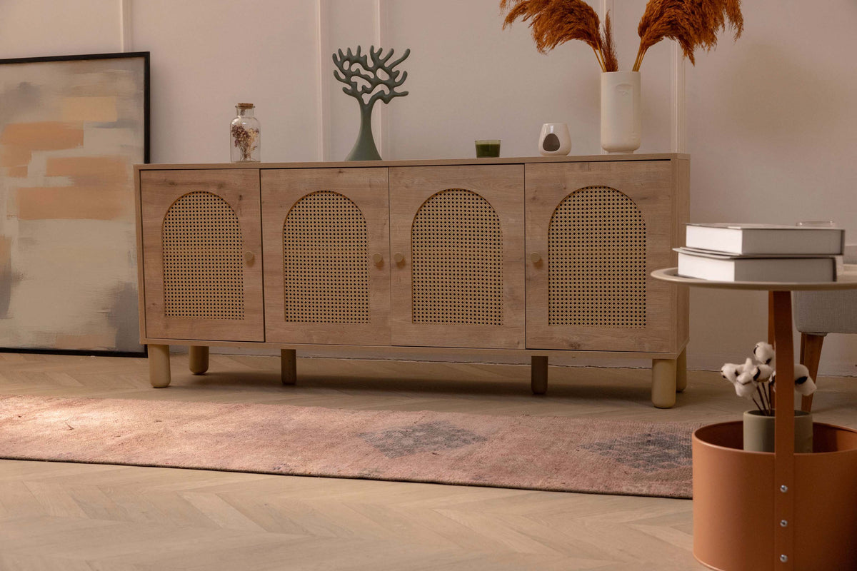 Handmade 2.7x9.5 ft Persian-style runner rug in brown and pink with geometric patterns, crafted from wool and cotton.
