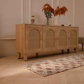 Vintage beige and pink floral Turkish runner rug, 2.3x8.6 ft, handmade wool and cotton with a distressed bohemian design.