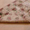 Vintage beige and pink floral Turkish runner rug, hand-woven wool and cotton with a distressed bohemian design.