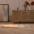 Vintage Isparta Turkish runner rug in orange and blue floral wool, 2.6x10 ft, displayed in a bohemian interior.