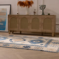Vintage Niğde Turkish Area Rug 5x8 ft — White & Navy Geometric
