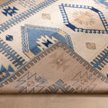 Vintage Niğde Turkish Area Rug 5x8 ft — White & Navy Geometric