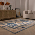 Vintage Niğde Turkish Area Rug 5x8 ft — White & Navy Geometric