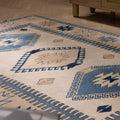 Vintage Niğde Turkish Area Rug 5x8 ft — White & Navy Geometric