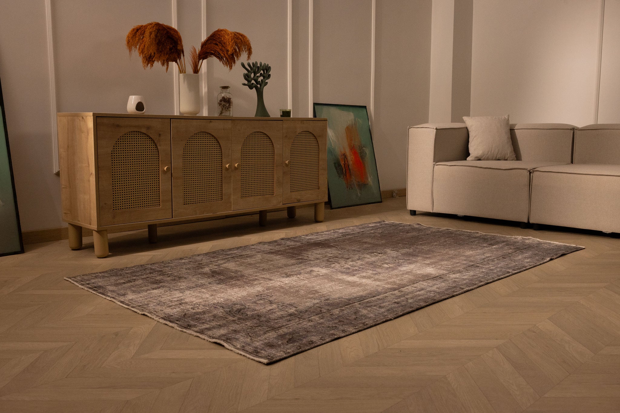Vintage Manisa Turkish Area Rug 4x8 ft — Gray Distressed (No. 43815)
