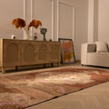 Hand-woven 5x9 ft vintage Kars Turkish rug in brown with geometric patterns, crafted from wool and cotton in a farmhouse style.