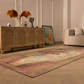 Vintage Kars Turkish Area Rug 5x9 ft — Beige & Navy Medallion