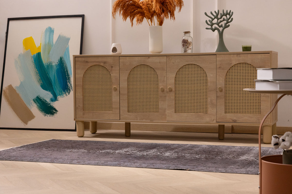Hand-woven gray overdyed vintage Turkish Isparta rug with floral motifs, 3x6 ft wool and cotton blend.