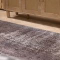 Hand-woven 3x6 ft vintage gray overdyed Turkish Isparta rug with intricate floral patterns and rustic wool-cotton texture.