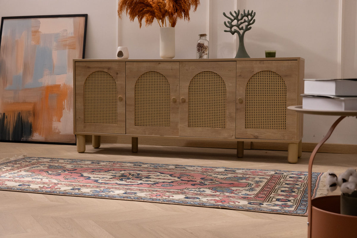 Vintage Niğde Turkish Area Rug 3x7 ft — Pink Floral