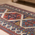 Vintage Niğde Turkish Area Rug 3x6 ft — White & Blue Floral