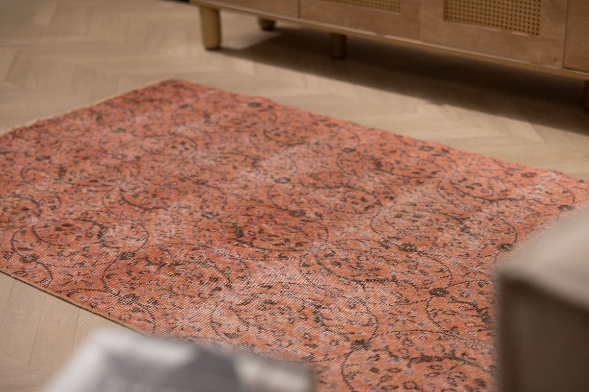 Vintage Isparta Turkish Area Rug 3x5 ft — Orange Overdyed