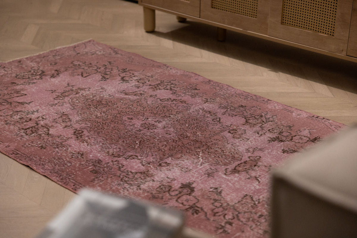 Vintage Isparta Turkish Area Rug 3x7 ft — Pink Overdyed