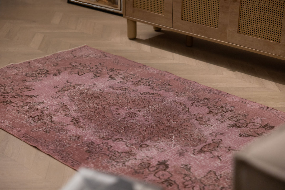 Vintage Isparta Turkish Area Rug 3x7 ft — Pink Overdyed