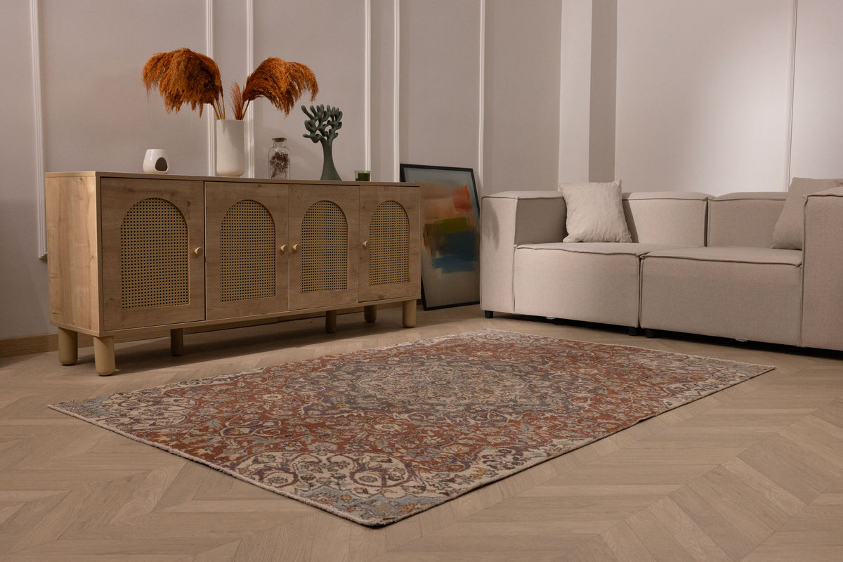 Vintage Isparta Turkish Area Rug 4x7 ft — Red Floral