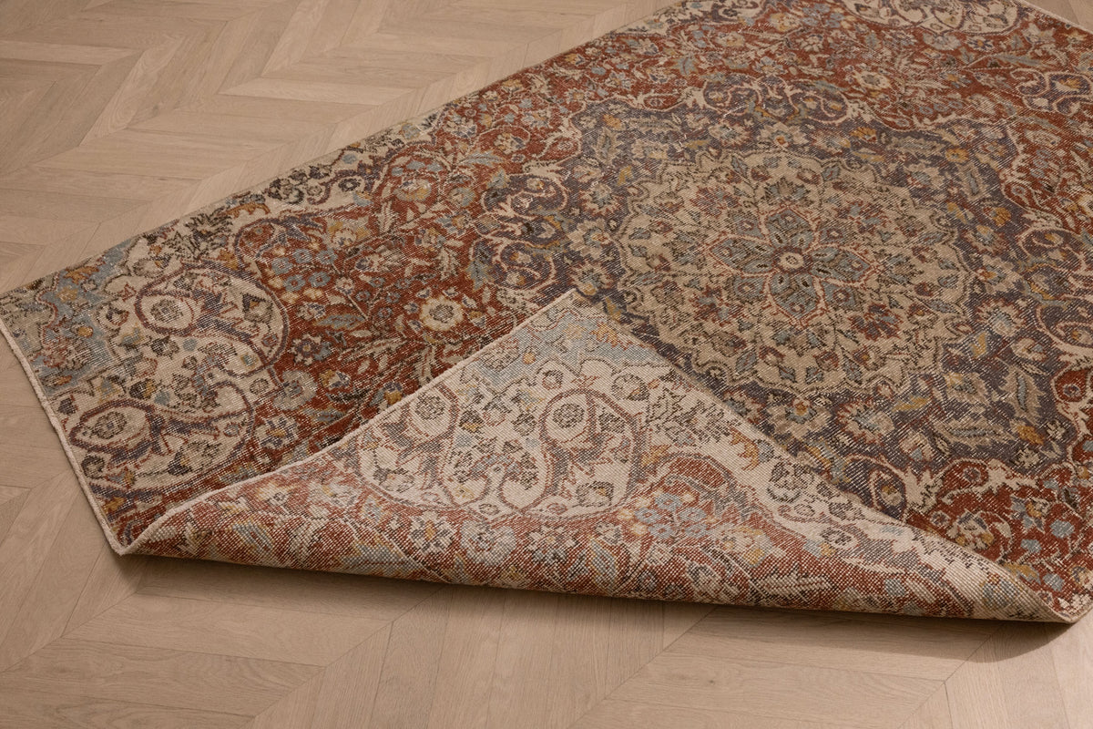 Vintage Isparta Turkish Area Rug 4x7 ft — Red Floral