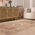Vintage 4x7 ft brown floral Isparta Turkish wool and cotton rug with intricate maximalist patterns in a living room.