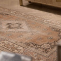 Vintage 4x7 ft brown Turkish Isparta rug with intricate floral motifs and a maximalist wool and cotton weave.