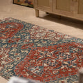 Vintage Isparta Turkish Area Rug 4x7 ft — Red & Blue Floral