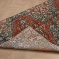 Vintage Isparta Turkish Area Rug 4x7 ft — Red & Blue Floral