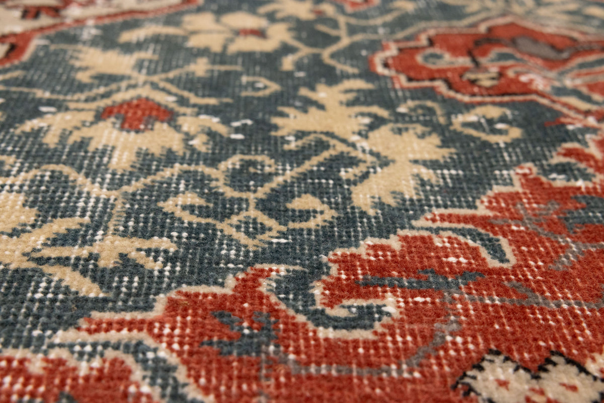 Vintage Isparta Turkish Area Rug 4x7 ft — Red & Blue Floral