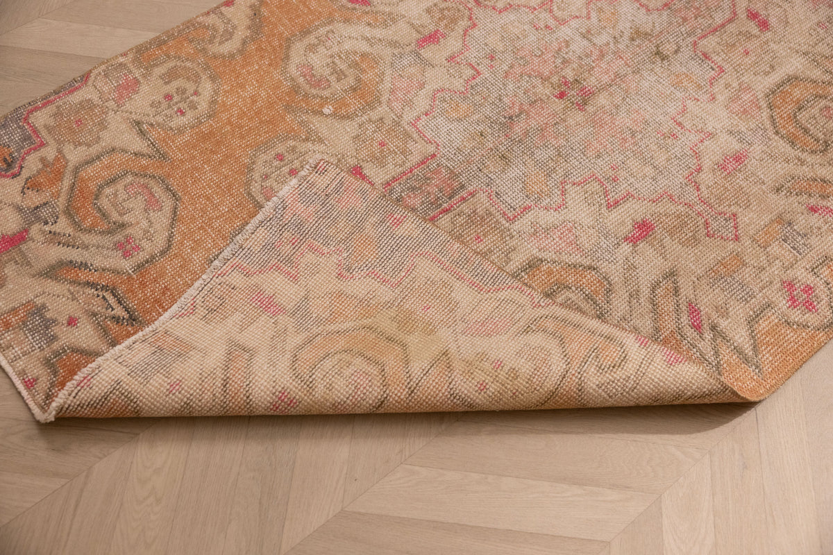 Vintage Nevşehir Turkish Area Rug 3x6 ft — Orange & Beige Floral