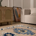 Vintage Niğde Turkish Area Rug 4x6 ft — Beige & Blue Geometric (No. 48965)