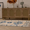 Vintage Niğde Turkish Area Rug 4x6 ft — Beige & Blue Geometric (No. 48965)